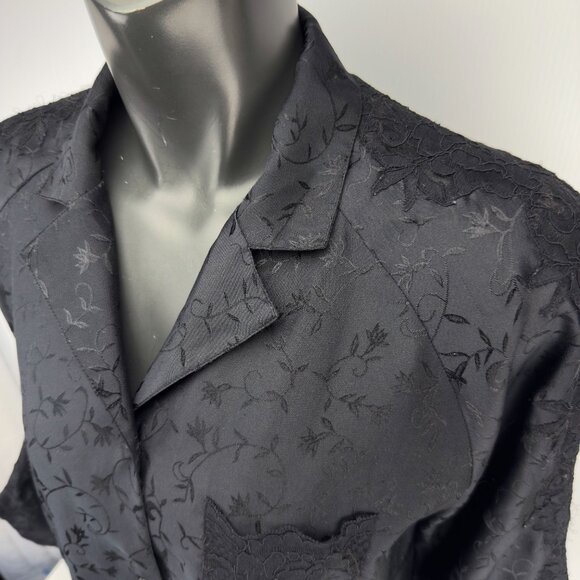 VOGUE Dessous VTG Jacquard Satin Button Front Long Sleeve Black Pajama Set Sz M - Picture 12 of 16